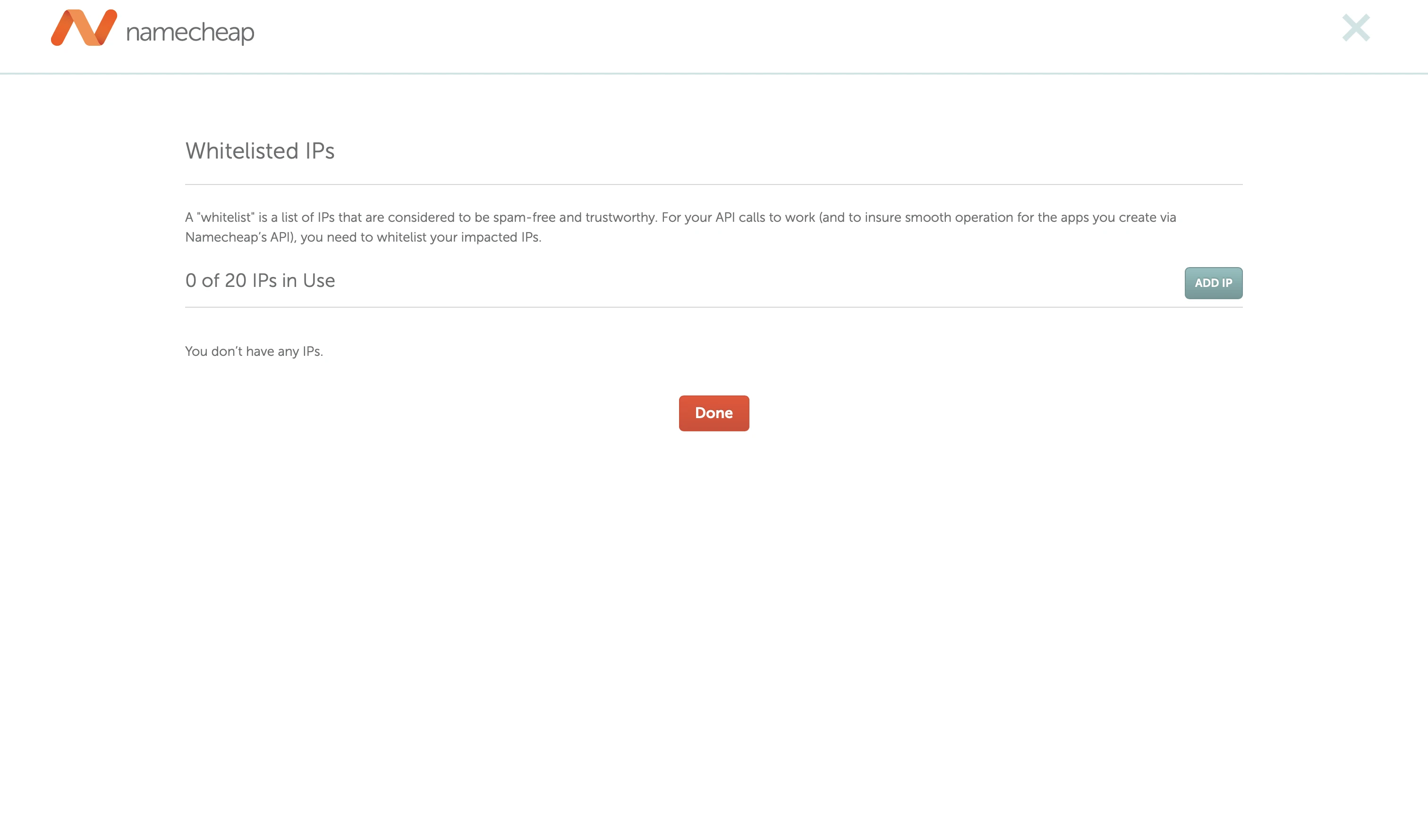 Namecheap Dashboard - Enable Access Page